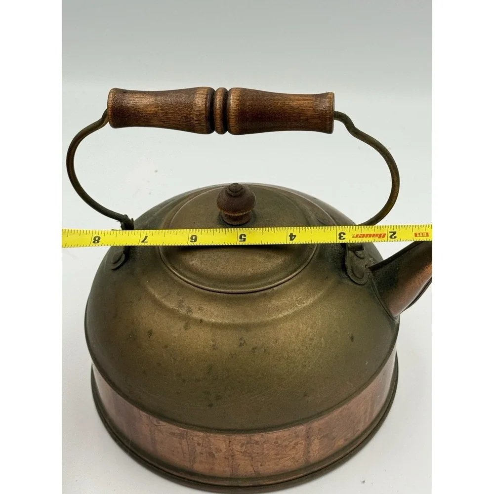 Vintage Revere Ware Copper Kettle USA Made Patina Wood Handle Primitive Cottage